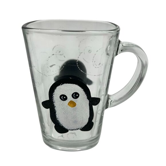 Penguin-Themed Clear Glass Mug With Handle & Swirl Design - Picture 4 of 7